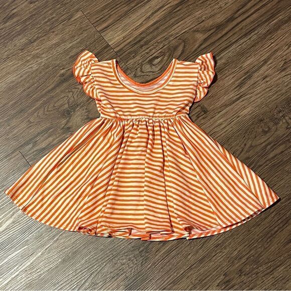 Dot Dot Smile Ruffle Short Sleeve Twirl Dress Orange White Size 6-12 Months - Picture 9 of 10